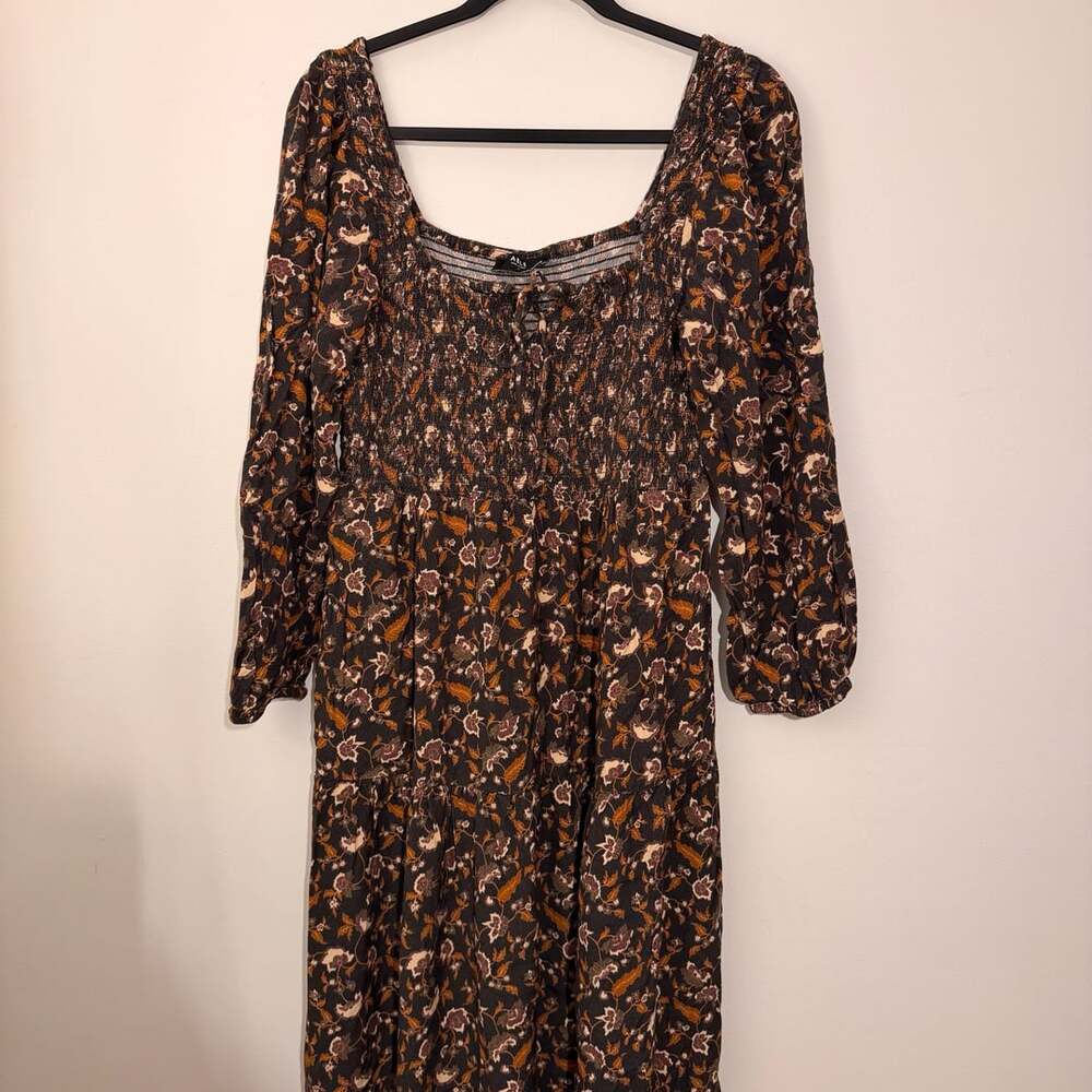 Able Midi Dress Size M Floral Long Sleeve Smocked Tiered Boho